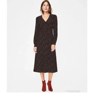 Boden Elsie Black and Tan Polka Dot Midi Dress